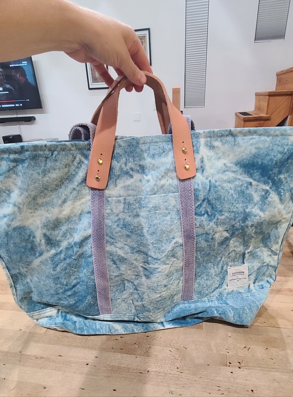 Immodest Cotton Large East West Zippered Tote Acid Wash Denim - Picture 16 of 16